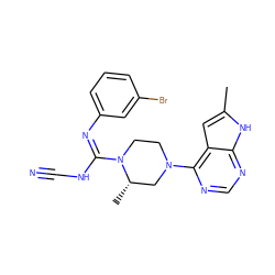 Cc1cc2c(N3CCN(/C(=N\c4cccc(Br)c4)NC#N)[C@@H](C)C3)ncnc2[nH]1 ZINC000045260194