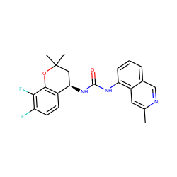 Cc1cc2c(NC(=O)N[C@@H]3CC(C)(C)Oc4c3ccc(F)c4F)cccc2cn1 ZINC000118631823