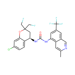 Cc1cc2c(NC(=O)N[C@@H]3CC(CF)(CF)Oc4cc(Cl)ccc43)cc(C(F)(F)F)cc2cn1 ZINC000299834088