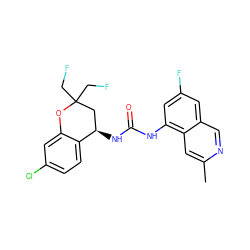 Cc1cc2c(NC(=O)N[C@@H]3CC(CF)(CF)Oc4cc(Cl)ccc43)cc(F)cc2cn1 ZINC000299834760