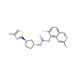 Cc1cc2c(NC(=O)N[C@@H]3CC[C@@H](c4nc(C)cs4)C3)c(F)ccc2cn1 ZINC000169704986