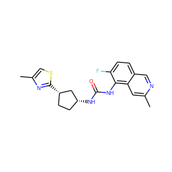 Cc1cc2c(NC(=O)N[C@@H]3CC[C@H](c4nc(C)cs4)C3)c(F)ccc2cn1 ZINC000169704985