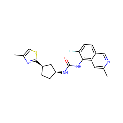 Cc1cc2c(NC(=O)N[C@H]3CC[C@@H](c4nc(C)cs4)C3)c(F)ccc2cn1 ZINC000169704988