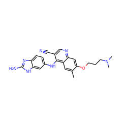 Cc1cc2c(Nc3ccc4nc(N)[nH]c4c3)c(C#N)cnc2cc1OCCCN(C)C ZINC000040891901