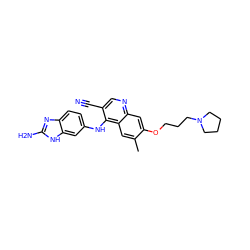 Cc1cc2c(Nc3ccc4nc(N)[nH]c4c3)c(C#N)cnc2cc1OCCCN1CCCC1 ZINC000040891902