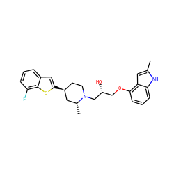 Cc1cc2c(OC[C@@H](O)CN3CC[C@H](c4cc5cccc(F)c5s4)C[C@H]3C)cccc2[nH]1 ZINC000013587187