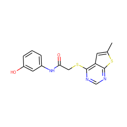 Cc1cc2c(SCC(=O)Nc3cccc(O)c3)ncnc2s1 ZINC000004488365