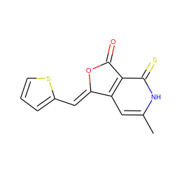 Cc1cc2c(c(=S)[nH]1)C(=O)O/C2=C\c1cccs1 ZINC000045498506