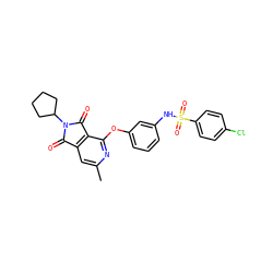 Cc1cc2c(c(Oc3cccc(NS(=O)(=O)c4ccc(Cl)cc4)c3)n1)C(=O)N(C1CCCC1)C2=O ZINC000103236944