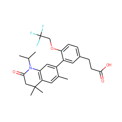 Cc1cc2c(cc1-c1cc(CCC(=O)O)ccc1OCC(F)(F)F)N(C(C)C)C(=O)CC2(C)C ZINC000028952261