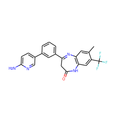 Cc1cc2c(cc1C(F)(F)F)NC(=O)CC(c1cccc(-c3ccc(N)nc3)c1)=N2 ZINC000101383348