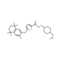 Cc1cc2c(cc1Cc1ccc(C(=O)NCC3CCC(CN)CC3)o1)C(C)(C)CCC2(C)C ZINC000013860616