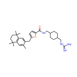 Cc1cc2c(cc1Cc1ccc(C(=O)NCC3CCC(CNC(=N)N)CC3)o1)C(C)(C)CCC2(C)C ZINC000001905762