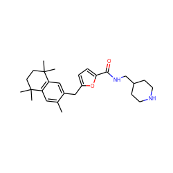 Cc1cc2c(cc1Cc1ccc(C(=O)NCC3CCNCC3)o1)C(C)(C)CCC2(C)C ZINC000013860621