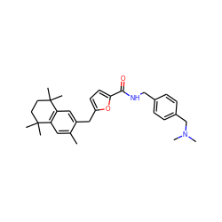 Cc1cc2c(cc1Cc1ccc(C(=O)NCc3ccc(CN(C)C)cc3)o1)C(C)(C)CCC2(C)C ZINC000013860614