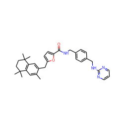 Cc1cc2c(cc1Cc1ccc(C(=O)NCc3ccc(CNc4ncccn4)cc3)o1)C(C)(C)CCC2(C)C ZINC000013819940