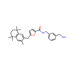 Cc1cc2c(cc1Cc1ccc(C(=O)NCc3cccc(CN)c3)o1)C(C)(C)CCC2(C)C ZINC000013860612