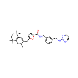 Cc1cc2c(cc1Cc1ccc(C(=O)NCc3cccc(CNc4ncccn4)c3)o1)C(C)(C)CCC2(C)C ZINC000013819943