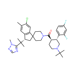 Cc1cc2c(cc1Cl)C1(CCN(C(=O)[C@@H]3CCN(C(C)(C)C)C[C@H]3c3ccc(F)cc3F)CC1)C[C@@H]2C(C)(C)c1ncnn1C ZINC000064513189