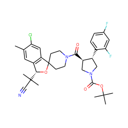 Cc1cc2c(cc1Cl)C1(CCN(C(=O)[C@@H]3CN(C(=O)OC(C)(C)C)C[C@H]3c3ccc(F)cc3F)CC1)O[C@@H]2C(C)(C)C#N ZINC000058655498