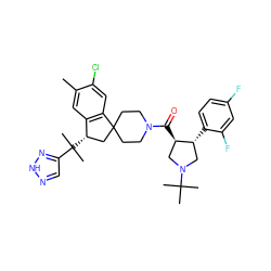 Cc1cc2c(cc1Cl)C1(CCN(C(=O)[C@@H]3CN(C(C)(C)C)C[C@H]3c3ccc(F)cc3F)CC1)C[C@@H]2C(C)(C)c1cn[nH]n1 ZINC000064513162
