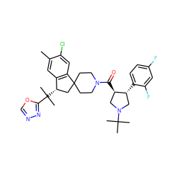 Cc1cc2c(cc1Cl)C1(CCN(C(=O)[C@@H]3CN(C(C)(C)C)C[C@H]3c3ccc(F)cc3F)CC1)C[C@@H]2C(C)(C)c1nnco1 ZINC000064527764