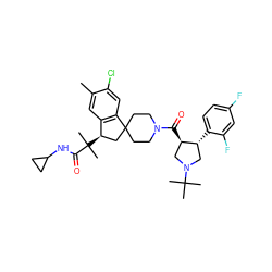 Cc1cc2c(cc1Cl)C1(CCN(C(=O)[C@@H]3CN(C(C)(C)C)C[C@H]3c3ccc(F)cc3F)CC1)C[C@H]2C(C)(C)C(=O)NC1CC1 ZINC000072109725