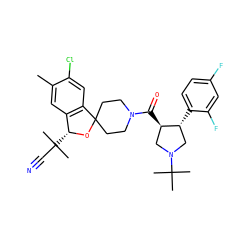 Cc1cc2c(cc1Cl)C1(CCN(C(=O)[C@@H]3CN(C(C)(C)C)C[C@H]3c3ccc(F)cc3F)CC1)O[C@@H]2C(C)(C)C#N ZINC000058534120