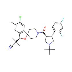 Cc1cc2c(cc1Cl)C1(CCN(C(=O)[C@@H]3CN(C(C)(C)C)C[C@H]3c3ccc(F)cc3F)CC1)O[C@H]2C(C)(C)C#N ZINC000058576096