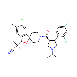 Cc1cc2c(cc1Cl)C1(CCN(C(=O)[C@@H]3CN(C(C)C)C[C@H]3c3ccc(F)cc3F)CC1)O[C@@H]2C(C)(C)C#N ZINC000058534068