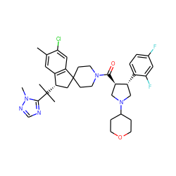 Cc1cc2c(cc1Cl)C1(CCN(C(=O)[C@@H]3CN(C4CCOCC4)C[C@H]3c3ccc(F)cc3F)CC1)C[C@@H]2C(C)(C)c1ncnn1C ZINC000068078767