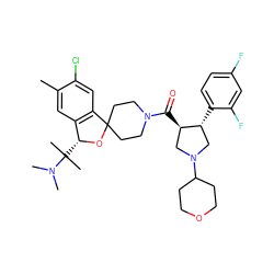 Cc1cc2c(cc1Cl)C1(CCN(C(=O)[C@@H]3CN(C4CCOCC4)C[C@H]3c3ccc(F)cc3F)CC1)O[C@@H]2C(C)(C)N(C)C ZINC000058592593