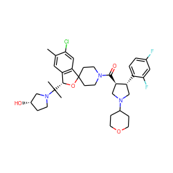 Cc1cc2c(cc1Cl)C1(CCN(C(=O)[C@@H]3CN(C4CCOCC4)C[C@H]3c3ccc(F)cc3F)CC1)O[C@@H]2C(C)(C)N1CC[C@H](O)C1 ZINC000058609055