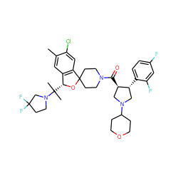 Cc1cc2c(cc1Cl)C1(CCN(C(=O)[C@@H]3CN(C4CCOCC4)C[C@H]3c3ccc(F)cc3F)CC1)O[C@@H]2C(C)(C)N1CCC(F)(F)C1 ZINC000058649935