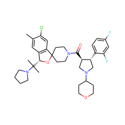 Cc1cc2c(cc1Cl)C1(CCN(C(=O)[C@@H]3CN(C4CCOCC4)C[C@H]3c3ccc(F)cc3F)CC1)O[C@@H]2C(C)(C)N1CCCC1 ZINC000058581575