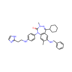 Cc1cc2c(cc1NCc1ccccc1)C(C1CCCCC1)=NN(C)C(=O)N2c1ccc(NCCc2ncc[nH]2)cc1 ZINC000028711932