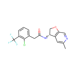 Cc1cc2c(cn1)OC[C@H]2NC(=O)Cc1cccc(C(F)(F)F)c1Cl ZINC000146622469