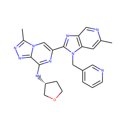 Cc1cc2c(cn1)nc(-c1cn3c(C)nnc3c(N[C@@H]3CCOC3)n1)n2Cc1cccnc1 ZINC000209332552