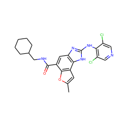 Cc1cc2c(o1)c(C(=O)NCC1CCCCC1)cc1nc(Nc3c(Cl)cncc3Cl)[nH]c12 ZINC000140241738