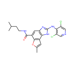 Cc1cc2c(o1)c(C(=O)NCCC(C)C)cc1nc(Nc3c(Cl)cncc3Cl)[nH]c12 ZINC000139891208