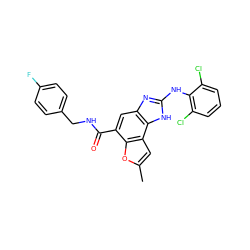 Cc1cc2c(o1)c(C(=O)NCc1ccc(F)cc1)cc1nc(Nc3c(Cl)cccc3Cl)[nH]c12 ZINC000139734395