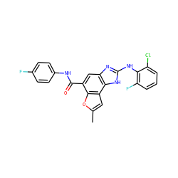 Cc1cc2c(o1)c(C(=O)Nc1ccc(F)cc1)cc1nc(Nc3c(F)cccc3Cl)[nH]c12 ZINC000139750603