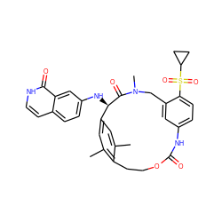 Cc1cc2cc(C)c1CCOC(=O)Nc1ccc(S(=O)(=O)C3CC3)c(c1)CN(C)C(=O)[C@@H]2Nc1ccc2cc[nH]c(=O)c2c1 ZINC000148232796