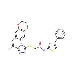 Cc1cc2cc3c(cc2n2c(SCC(=O)Nc4nc(-c5ccccc5)cs4)nnc12)OCCO3 ZINC000000877456