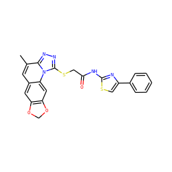 Cc1cc2cc3c(cc2n2c(SCC(=O)Nc4nc(-c5ccccc5)cs4)nnc12)OCO3 ZINC000000887112