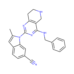 Cc1cc2ccc(C#N)cc2n1-c1nc2c(c(NCc3ccccc3)n1)CNCC2 ZINC000142428802