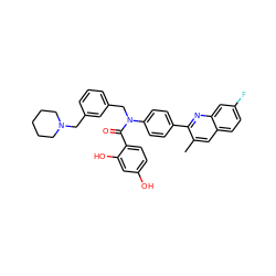 Cc1cc2ccc(F)cc2nc1-c1ccc(N(Cc2cccc(CN3CCCCC3)c2)C(=O)c2ccc(O)cc2O)cc1 ZINC000653773187