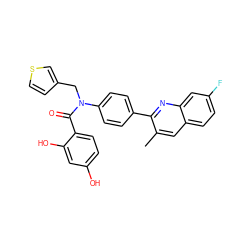 Cc1cc2ccc(F)cc2nc1-c1ccc(N(Cc2ccsc2)C(=O)c2ccc(O)cc2O)cc1 ZINC000653775426