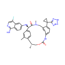 Cc1cc2ccc1[C@@H](C)COC(=O)Nc1ccc(C3(c4nn[nH]n4)CC3)c(c1)CN(C)C(=O)[C@@H]2Nc1ccc2c(N)ncc(F)c2c1 ZINC001772639099