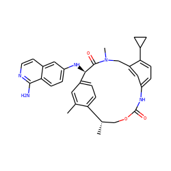 Cc1cc2ccc1[C@@H](C)COC(=O)Nc1ccc(C3CC3)c(c1)CN(C)C(=O)[C@@H]2Nc1ccc2c(N)nccc2c1 ZINC001772599551